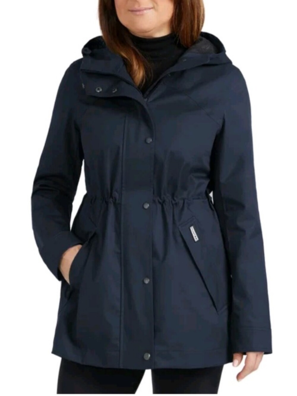 HUNTER Women's Water Resistant Cotton Smock Hooded Rain Jacket Navy Blue Size M